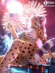 american_flag american_flag_bikini anthro bikini black_nose black_spots breasts camel_toe clothing countershade_face countershade_legs countershade_thighs countershade_torso countershading exposure_variation eyelashes female fireworks flag_bikini fur hair holidays looking_at_viewer markings nipple_outline one_eye_closed pink_hair purple_eyes sitting smile solo spots spotted_body spotted_fur string_bikini swimwear text triangle_bikini two-piece_swimsuit united_states_of_america whiskers yellow_body yellow_fur zorryn 4th_of_july alexandra_(velocitycat) cheetah felid feline mammal 3:4 3d_(artwork) digital_media_(artwork) hi_res url