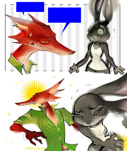 anthro bodily_fluids breasts buckteeth clenched_teeth clothed clothing duo eyes_closed female fur grey_body grey_fur male orange_body orange_fur scene_interpretation shirt shocked simple_background slap speech_bubble sweat sweatdrop tan_body tan_fur tank_top tears teeth topwear white_background white_body white_fur wince horrordoctor1 disney i_will_survive_slap zootopia judy_hopps nick_wilde canid canine fox lagomorph leporid mammal rabbit hi_res signature