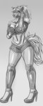 anthro canid canine canis female fluffy fluffy_tail fur grey_body grey_fur hair hi_res long_hair mammal monochrome pose sethmetparriere sketch solo tail white_hair wolf