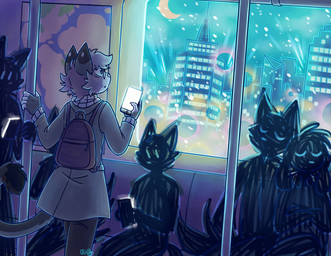 anthro backpack blue_eyes bottomwear cellphone city city_background cityscape clothed clothing coat detailed_background dipstick_ears dipstick_fingers ear_markings electronics eyewear femboy fur glasses grey_body hair holding_object holding_phone holding_pole inside_train lights looking_out_window looking_outside male map markings moon multicolored_ears new_york_city night pants phone pink_nose pole public_transportation rapid_transit silhouette sky skyline smartphone snow snowing snowing_outside solo spots spotted_markings tail topwear train trenchcoat vehicle window winter_coat clefdesoll nixuelle domestic_cat egyptian_mau felid feline felis mammal absurd_res digital_media_(artwork) hi_res