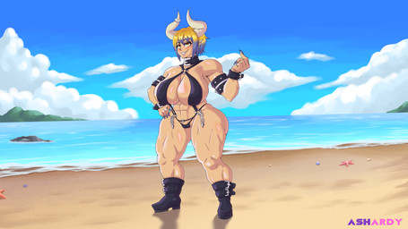 areola big_areola big_breasts breasts erect_nipples female horn huge_breasts muscular nipples thick_thighs ashardy asian_mythology east_asian_mythology japanese_mythology mythology demon oni yokai 16:9 4k absurd_res hi_res widescreen