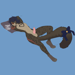accessory amputee anthro balls bell disability erection fur furgonomics genitals hair looking_at_viewer male missing_arm nude penis pillow simple_background solo spots tail tail_accessory tail_bell famousartpotato reggie_(mightypoohead) clouded_leopard felid mammal pantherine 1:1 2021 dated hi_res