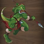 anthro biceps green_body green_scales male melee_weapon muscular muscular_anthro muscular_male polearm scales solo spear spikes spikes_(anatomy) tail weapon zoroj lustful_desires lizardfolk_(lustful_desires) lizardman scalie 1:1