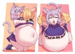 ahoge belly big_belly big_breasts bottomwear breasts cheerleader_outfit clothing disembodied_penis duo eyes_closed fellatio female footwear genitals hair huge_belly huge_breasts hyper hyper_belly kneeling male male/female open_mouth oral penile penis pom_poms purple_eyes purple_hair sex short_hair skirt tail teeth text tongue tongue_out topwear under_boob borvar hololive vtuber okayu_nekomata animal_humanoid cat_humanoid felid felid_humanoid feline feline_humanoid human humanoid mammal mammal_humanoid hi_res signature