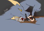 anthro extreme_size_difference grey_body horn licking size_difference tail tongue tongue_wrap white_legs yellow_eyes yellow_horn frostidragon mythology lumaria_(joystiq) dragon mythological_creature mythological_scalie scalie solari_(species) hi_res