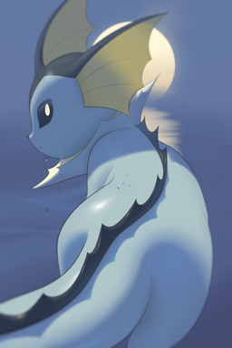 ambiguous_gender blue_body dripping feral light looking_at_viewer moon moonlight on_model reflection simple_background solo tail water wet inkune nintendo pokemon eeveelution generation_1_pokemon pokemon_(species) vaporeon 2:3 absurd_res hi_res