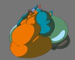 anthro belly big_belly big_butt blue_body blue_feathers butt exhibit feathers huge_belly huge_butt hyper hyper_belly male moobs morbidly_obese morbidly_obese_anthro morbidly_obese_male obese obese_anthro obese_male overweight overweight_anthro overweight_male solo fanofblimp breath_of_the_wild nintendo the_legend_of_zelda kass_(tloz) avian rito digital_media_(artwork) hi_res