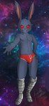 anthro blue_body blue_fur bulge clothing cybernetics fur long_ears machine male shirtless sky solo star starry_sky underwear heibanhikaru blackjack_o'hare cyborg lagomorph leporid mammal rabbit absurd_res hi_res