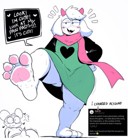 4_toes anthro barefoot blush blush_lines bodily_fluids claws clothing crossgender erection erection_under_clothing eyewear feet foot_fetish foot_focus ftm_crossgender fur glasses green_clothing horn humanoid_feet male male/male pawpads pink_pawpads pink_scarf plantigrade scarf simple_background soles sweat sweaty_feet text toe_claws toes tweet white_body white_fur disastercat deltarune undertale_(series) orange_(deltarune) ralsei darkner mammal mouse murid murine rodent 2026 digital_media_(artwork) english_text hi_res