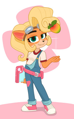 anthro clothing eyewear female food footwear freckles fruit goggles overalls plant sassy shoes smile smiling_at_viewer smirk smirking_at_viewer sneakers tablet_computer wumpa_fruit dm29 activision crash_bandicoot_(series) coco_bandicoot bandicoot mammal marsupial 5:8 hi_res