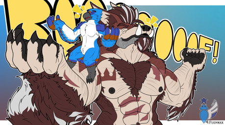 armpit_hair avian_feet body_hair boofing brown_hair chest_hair claw_marks claws hair scar scars_all_over scars_on_chest shoulder_hair size_difference toe_claws mythology animal_humanoid avian canid canid_humanoid canine canine_humanoid canis humanoid mammal mammal_humanoid mythological_canine mythological_creature werecanid werecanine werecreature werewolf wolf wolf_humanoid absurd_res hi_res