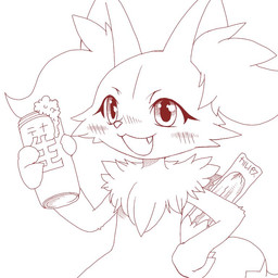 3_fingers alcohol ambiguous_anthro ambiguous_gender anthro arm_tuft beer beverage beverage_can biped blush blush_lines can cheek_tuft chest_tuft container cute_fangs dipstick_tail eyebrows eyelashes facial_tuft fangs fingers flat_chested food front_view hand_on_hip holding_can holding_container holding_object inner_ear_fluff markings meat nose_blush nude_ambiguous nude_anthro object_in_tail open_:3 open_mouth open_smile sausage shoulder_tuft simple_background smile snout solo standing tail tail_markings teeth thick_eyelashes tuft white_background quail_00n0 nintendo pokemon braixen canid generation_6_pokemon mammal pokemon_(species) 1:1 2020 digital_drawing_(artwork) digital_media_(artwork) half-length_portrait japanese_description monochrome portrait translated_description