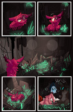 black_body black_fur blue_eyes female feral fur gem group male mask pearl_(gem) red_body red_fur ruins scar sleeping solo trio white_body white_eyes white_fur mrportsex rain_world videocult artificer_(rain_world) scavenger_(rain_world) slugcat comic hi_res