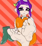 5_toes barefoot blush boots clothed clothing colored_nails feet female foot_focus footwear humanoid_feet humanoid_pointy_ears looking_at_viewer nails plantigrade pointy_ears pseudo_hair purple_eyes purple_nails shoes simple_background smile soles solo tentacle_hair tentacles toes azure_(star) nintendo splatoon animal_humanoid cephalopod cephalopod_humanoid humanoid marine marine_humanoid mollusk mollusk_humanoid octarian octoling digital_media_(artwork) hi_res signature