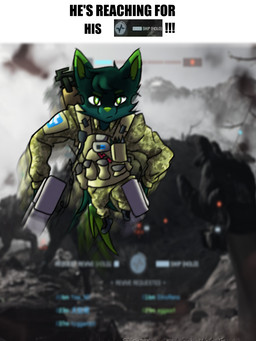 anthro army army_uniform biped black_clothing black_footwear black_shoes blurred_background bottomwear bulletproof_vest camo camo_bottomwear camo_clothing camo_jacket camo_pants camo_print cheek_tuft clothing combat_gear defibrillator dipstick_ears dipstick_tail dirt disembodied_hand ear_markings electronics eyebrows facial_tuft first_person_view footwear fur gameplay_mechanics gloves green_body green_ears green_eyebrows green_eyes green_fur green_tail handwear head_tuft holding_object jumping looking_at_viewer male markings medic medical_instrument motion_blur mouth_closed multicolored_ears outside pants pattern_bottomwear pattern_clothing pattern_pants pouch_(clothing) radio raised_arm scientific_instrument screencap screencap_background shitpost shoes snout solo tail tail_markings tuft user_interface white_sclera wingsprite battlefield_6 electronic_arts dr_vykung canid canine fox mammal 2026 3:4 digital_drawing_(artwork) digital_media_(artwork) meme