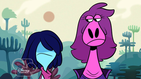 anthro blue_hair clothed clothing detailed_background duo female hair humor long_hair long_neck male purple_body purple_hair style_emulation sun starteas deltarune disney kris_where_are_we undertale_(series) wander_over_yonder kris_dreemurr susie_(deltarune) dinosaur human mammal prehistoric_species reptile scalie 2021 meme watermark