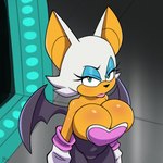 anthro big_breasts breasts cleavage clothed clothing female green_eyes looking_at_viewer solo wings monamania sega sonic_the_hedgehog_(series) rouge_the_bat bat mammal 1:1 hi_res tagme