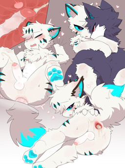 adult_on_young after_anal after_sex age_difference anal anal_orgasm anal_penetration anthro anthro_on_anthro anthro_penetrated anthro_penetrating anthro_penetrating_anthro anus arm_tuft balls blue_eyes blue_inner_ear blue_pawpads blue_sclera blush blush_stickers bodily_fluids crotch_tuft cum cum_drip cum_from_ass cum_in_ass cum_inside cum_while_penetrated cumshot dipstick_tail dripping duo ear_markings ejaculation elbow_tuft eye_contact eyes_closed facial_markings from_front_position genital_fluids genitals grabbing_sheets hands-free head_markings heart_symbol humanoid_genitalia humanoid_penis internal internal_anal looking_at_another looking_at_viewer looking_pleasured lying male male/male male_on_bottom male_on_top male_penetrated male_penetrating male_penetrating_male markings missionary_position narrowed_eyes navel on_back on_bottom on_side on_top open_mouth orgasm pawpads penetration penile penile_penetration penis penis_in_ass presenting presenting_anus prostate_stimulation red_eyes sex simultaneous_orgasms spread_legs spreading sweat sweatdrop tail tail_markings tuft young young_anthro young_on_young aellaellae canid canine canis mammal wolf absurd_res hi_res multiple_scenes