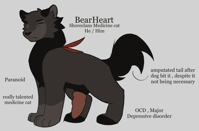 animal_genitalia animal_penis black_body black_fur brown_body brown_fur canine_genitalia canine_penis feral fur genitals male penis solo text littleperrito warriors_(book_series) bearheart_(littleperrito) fan_character domestic_cat felid feline felis mammal 2026 english_text hi_res model_sheet