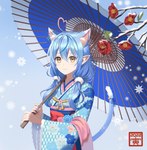 asian_clothing blue_body blue_ears blue_fur blue_nails blue_tail clothed clothing colored_nails dipstick_tail east_asian_clothing female flower fur holding_object holding_umbrella humanoid_pointy_ears inner_ear_fluff japanese_clothing looking_at_viewer markings multi_ear multicolored_ears multicolored_tail nails obi oil-paper_umbrella pink_inner_ear plant pointy_and_animal_ears pointy_ears smile solo tail tail_markings tuft umbrella white_body white_ears white_fur yukata periwinkleblue0 hololive vtuber yukihana_lamy animal_humanoid cat_humanoid elf felid felid_humanoid feline feline_humanoid humanoid hybrid mammal mammal_humanoid 2021 hi_res