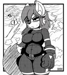 angry anthro belt bodily_fluids bodysuit clothing cloud comic_panel duo ear_piercing ear_ring electricity female fist gloves glowing handwear lightning male piercing ring_piercing skinsuit storm sweat thick_thighs tight_clothing worried worried_look darkwolfhybrid sega sonic_the_hedgehog_(series) fan_character melina_fox miles_prower absurd_res hi_res