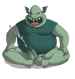 anthro balls bodily_fluids bottomless bottomless_anthro bottomless_male clothed clothing cum genital_fluids genitals glans green_balls green_body green_glans green_penis humanoid_genitalia humanoid_penis male overweight overweight_anthro overweight_male penis simple_background solo teeth vein veiny_penis white_background ofstrial disney star_vs._the_forces_of_evil buff_frog_(svtfoe) amphibian frog absurd_res hi_res