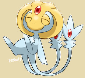 2_tails ambiguous_gender blue_body eyes_closed feral forehead_gem gem hand_on_chest multi_tail red_gem relaxing simple_background solo tail yakiniku628 nintendo pokemon generation_4_pokemon legendary_pokemon pokemon_(species) uxie colored