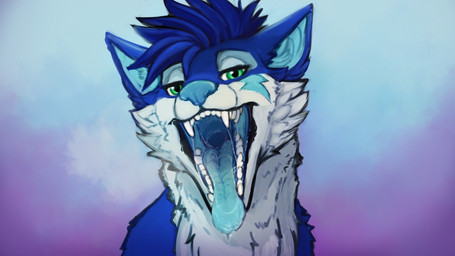 ambiguous_gender blue_hair blue_tongue bodily_fluids cheek_tuft detailed_mouth drooling facial_markings facial_tuft fangs feral front_view fur gaping_mouth glistening glistening_eyes green_eyes hair head_markings markings mouth_shot narrowed_eyes neck_tuft open_mouth saliva saliva_on_tongue saliva_string short_hair simple_background solo teeth tongue tongue_out tuft unsigned white_body white_fur acidic rai_(shadowblade945) canid canine canis mammal wolf 16:9 bust_portrait portrait widescreen female_(lore)