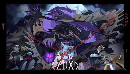 anthro anthrofied black_border border bound capelet chain chain_necklace chain_weapon chained claw_fingers claws clockwork clothed clothing colored_fire damsel_in_distress digitigrade featureless_crotch female female_anthro fire full_moon gear good_and_evil group hair holding_lantern holding_melee_weapon holding_object holding_polearm holding_scythe holding_sword holding_weapon jewelry jumping knight long_hair looking_at_viewer maid_uniform male male_anthro melee_weapon moon necklace particles pendant pink_eyes polearm pupils purple_claws purple_eyes purple_fire purple_hair reaching red_chain roman_numeral scythe slit_pupils smile smirk snout sword uniform warrior weapon weapon_on_shoulder yellow_eyes zdx nintendo pokemon della_(zdx) fan_character keynes_zavier_(zdx) eeveelution generation_4_pokemon generation_5_pokemon generation_7_pokemon glaceon legendary_pokemon lucario pokemon_(species) shiny_pokemon zeraora zoroark 2024 absurd_res hi_res