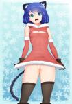 armwear blue_hair breasts cleavage cleavage_cutout clothed clothing cutout elbow_gloves fangs female genitals gloves green_eyes hair handwear holidays keyhole_turtleneck legwear no_underwear open_mouth pussy small_breasts snowflake solo stockings sweater teeth topwear turtleneck necrosmos christmas sanrio show_by_rock!! cyan_hijirikawa animal_humanoid cat_humanoid felid felid_humanoid feline feline_humanoid humanoid mammal mammal_humanoid hi_res