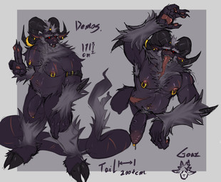 anthro armpit_hair belt body_hair chest_hair cloven_hooves ear_piercing foreskin genitals hooves horn male multi_horn nipple_piercing nipples nude penis piercing pubes scar solo tail tongue tongue_out underarm demonrat demos_(demonrat) bovid caprine goat mammal absurd_res hi_res