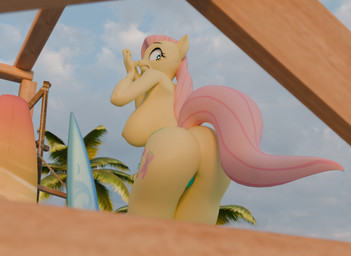 anthro beach bikini breasts butt clothing female looking_at_viewer looking_back low-angle_view mostly_nude solo surfboard surprised swimwear two-piece_swimsuit voyeur voyeur_pov wide_eyed ritzblitz76 friendship_is_magic hasbro my_little_pony fluttershy_(mlp) equid equine horse mammal pony 3d_(artwork) absurd_res digital_media_(artwork) hi_res