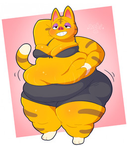 anthro belly big_belly breasts female fur half-closed_eyes hand_on_belly love_handles markings motion_lines narrowed_eyes obese obese_anthro obese_female orange_body orange_fur overweight overweight_anthro overweight_female simple_background smile solo standing stretch_marks striped_body striped_fur striped_markings striped_tail stripes tail tail_markings white_body white_fur robirobi animal_crossing nintendo tabby_(animal_crossing) domestic_cat felid feline felis mammal tabby_cat 2026 hi_res signature