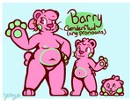 accessory anthro breasts cross-eyed genderfluid hair_accessory hairband nipples nude paws pink_body pink_eyes simple_background solo tail tongue tongue_out wave whiskers young young_anthro porbol barry_(porbol) bear blob_creature goo_creature mammal character_name digital_media_(artwork) model_sheet nonbinary_(lore)