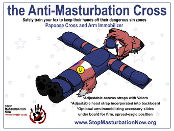 ambiguous_gender anthro anti-masturbation_cross barefoot black_body black_fur black_pawpads blue_eyes bodily_fluids border censored_genitalia christian_cross christian_symbol clothing cross crying ear_piercing feet fur hair hair_over_eye handwear inner_ear_fluff leg_tattoo lying masturbation_denial mittens muzzle_(object) muzzled nude nude_anthro on_back pawpads paws piercing red_body red_fur religion religious_symbol restrained_arms restrained_legs simple_background smiley_face solo straps tattoo tears text tuft velcro white_body white_border white_fur foxdance christianity canid canine fox mammal 4:3 censored digital_media_(artwork) english_text meme pixel_(artwork)