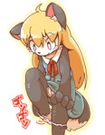 anthro blonde_hair blush clitoris clothed clothing dress female flat_chested genitals hair panties panties_down partially_clothed pussy red_eyes solo standing underwear underwear_down undressing young young_anthro young_female crepix futaba_channel akuma_gaoru canid canine canis mammal wolf 2014