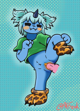 1_horn 4_fingers animal_print animal_print_clothing animal_print_shoes anthro anthro_penetrated arm_tuft bangs bent_arm bent_leg biped black_eyes black_horn black_nose blue_background blue_body blue_claws blue_fur blue_hair blue_tuft blush blush_lines bottomless bottomless_anthro bottomless_female brown_clothing brown_footwear brown_shoes brown_slippers claws clitoris closed_smile clothed clothed_anthro clothed_female clothed_sex clothing cute_fangs disembodied_penis duo elbow_tuft empty_eyes fangs female female_anthro female_focus female_penetrated finger_claws fingers flat_chested footwear front_view fur fur_tuft genitals green_clothing green_shirt green_t-shirt green_topwear hair happy horn humanoid_genitalia humanoid_vulva knot knotted_penis looking_at_viewer looking_pleasured male male/female male_penetrating male_penetrating_female medium_hair monotone_body monotone_clothing monotone_fur monotone_hair monotone_shirt monotone_t-shirt monotone_topwear mostly_offscreen_character mostly_offscreen_male mouth_closed multicolored_clothing multicolored_footwear multicolored_shoes narrowed_eyes on_one_leg orange_blush orange_vulva pattern_background penetration penile penile_penetration penis penis_in_vagina pink_knot pink_penis plantigrade raised_leg red_text sex shirt shoes simple_background slippers smile snaggle_teeth solo_focus standing straight_horn straight_leg t-shirt teeth text topwear tuft two_tone_clothing two_tone_footwear two_tone_shoes two_tone_slippers vaginal vaginal_penetration vulva yellow_blush yellow_clitoris yellow_clothing yellow_footwear yellow_shoes yellow_slippers yellow_vulva pkfreak asian_mythology east_asian_mythology jackbox_games japanese_mythology mythology tee_k.o. the_jackbox_party_pack blue_oni_(tee_k.o.) demon oni yokai artist_name english_description full-length_portrait hi_res portrait shaded