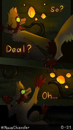 anthro brown_body city dark dark_city dialogue dominant glowing glowing_eyes green_eyes horror_(theme) male neon_lighting night ominous orange_eyes predator/prey scared tentacles text threatening urban young young_male nava_chendler a_world_of_losers_(nava_chendler) astraconia_(nava_chendler) daisy_(nava_chendler) eyelet_(nava_chendler) canid canine canis demon ink_demon mammal wolf 4k 9:16 absurd_res comic digital_media_(artwork) english_text hi_res story
