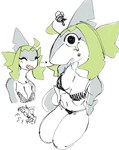 anthro big_breasts bodily_fluids bottomwear breasts cat_pepper cleavage clothed clothing crying digital_media_(artwork) eyelashes eyes_closed female fish frown green_hair grey_body grey_skin hair kneeling looking_at_viewer marine multicolored_body open_mouth roji_(cat_pepper) shark simple_background sketch smile snaggle_tooth solo tears teeth topwear two_tone_body white_background white_body white_skin