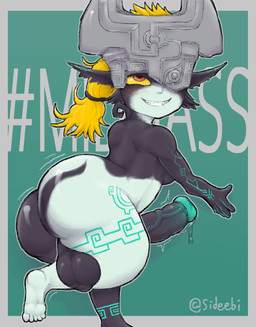 balls big_balls big_butt big_penis blonde_hair blush breasts butt clothing erection genitals gynomorph gynomorph_humanoid hair headgear headwear huge_balls huge_penis humanoid_genitalia humanoid_penis hyper hyper_genitalia hyper_penis intersex intersex_humanoid looking_up markings multicolored_body penis perineum shortstack shortstack_gynomorph shortstack_intersex smile solo vein veiny_penis wide_hips sideebi nintendo the_legend_of_zelda twilight_princess midna humanoid twili digital_media_(artwork) hi_res signature