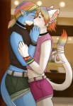 alternative_fashion anthro bottomwear clothed clothing collar crossdressing detailed_background duo ear_piercing femboy fully_clothed fur hair interspecies kiss_on_lips kissing male male/male multicolored_hair piercing rainbow_hair romantic romantic_couple scene_(fashion) shorts side_view sparklefur tail white_body white_fur ramzryu mythology ramzyuu_(ramzyru) revy_(revy) domestic_cat dragon felid feline felis mammal mythological_creature mythological_scalie scalie 2011 digital_drawing_(artwork) digital_media_(artwork)