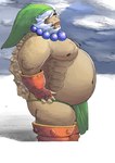 belly big_belly bottomwear brown_body clothing hat headgear headwear kemono loincloth male moobs navel nipples overweight overweight_male solo kurokkii majora's_mask nintendo the_legend_of_zelda goron_link goron 2022 hi_res