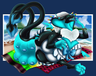 4_arms 4_fingers 4_toes anthro bangle beach big_breasts biped bottomwear bracelet breasts butt claws clothed clothing cloud day detailed_background digitigrade eyebrows feet fingers fur gynomorph hair horn intersex jewelry long_hair looking_aside looking_at_viewer lounging lying markings multi_arm multi_eye multi_limb multicolored_body multicolored_fur multicolored_markings on_side open_mouth open_smile outside panties rainbow_markings ruff sand seaside sharp_teeth skirt sky smile snake_hood solo spikes swimwear tail teeth thick_tail toes tongue towel tuft two_tone_body two_tone_fur underwear water yawn tanithjackal nehmetaniat alien unknown_species 2018 absurd_res alpha_channel digital_drawing_(artwork) digital_media_(artwork) hi_res