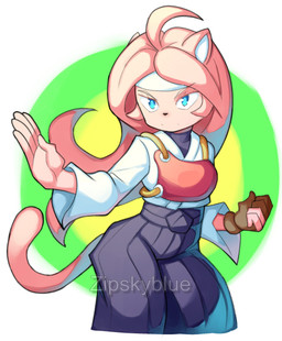 accessory anthro blue_eyes female fighting_pose fur headband pink_body pink_fur pose solo zipskyblue meredith_(zipskyblue) felid feline mammal hi_res