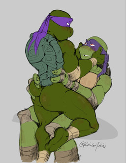 anthro blush butt duo eye_contact feet fingers heart_eyes heart_pupils heart_symbol looking_at_another male male/male mask romantic romantic_ambiance selfcest shell simple_background sitting square_crossover tail toes relatedturtles teenage_mutant_ninja_turtles donatello_(tmnt) reptile scalie turtle digital_media_(artwork) hi_res