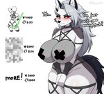 anthro big_breasts blush breasts dialogue female fur hair long_hair nipple_outline pasties solo text white_body white_fur kuru_tyan helluva_boss mythology strip_meme loona_(helluva_boss) canid canid_demon canine demon hellhound mammal mythological_canine mythological_creature 2025 english_text hi_res