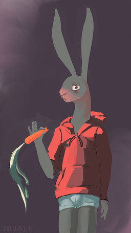 anthro biped bottomwear carrot clothed clothed_anthro clothed_male clothing food grey_body half-closed_eyes holding_carrot holding_food holding_object holding_vegetable hoodie humanoid_hands long_ears male male_anthro narrowed_eyes plant red_clothing red_topwear shorts simple_background solo standing text topwear vegetable 7b7a2f lagomorph leporid mammal rabbit 2022 artist_name digital_media_(artwork) digital_painting_(artwork) hi_res painting_(artwork)