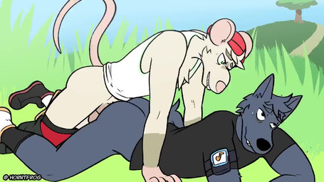 anal anal_penetration anthro anthro_on_anthro anthro_penetrated anthro_penetrating anthro_penetrating_anthro balls beanie biped black_eyes bottomwear bottomwear_down bouncing_balls butt clothed clothing duo erection from_behind_position genitals grass green_eyes hat headgear headwear interspecies male male/male male_penetrated male_penetrating male_penetrating_male nude outside pants pants_down partially_clothed penetration penile penile_penetration penis_in_ass plant public sex versatile horntfrog kit_(horntfrog) paul_(horntfrog) canid canine canis mammal mouse murid murine rodent wolf 16:9 2d_animation animated frame_by_frame no_sound short_playtime video widescreen