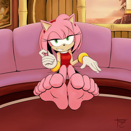 5_toes anthro feet female female_anthro foot_fetish foot_focus furniture humanoid_feet looking_at_viewer plantigrade sofa soles solo toes tenashiart sega sonic_the_hedgehog_(series) amy_rose eulipotyphlan hedgehog mammal 1:1 absurd_res hi_res