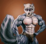 anthro clothing male muscular muscular_anthro muscular_male solo underwear bleakcat tealmarket hybrid mammal mephitid procyonid raccoon skunk